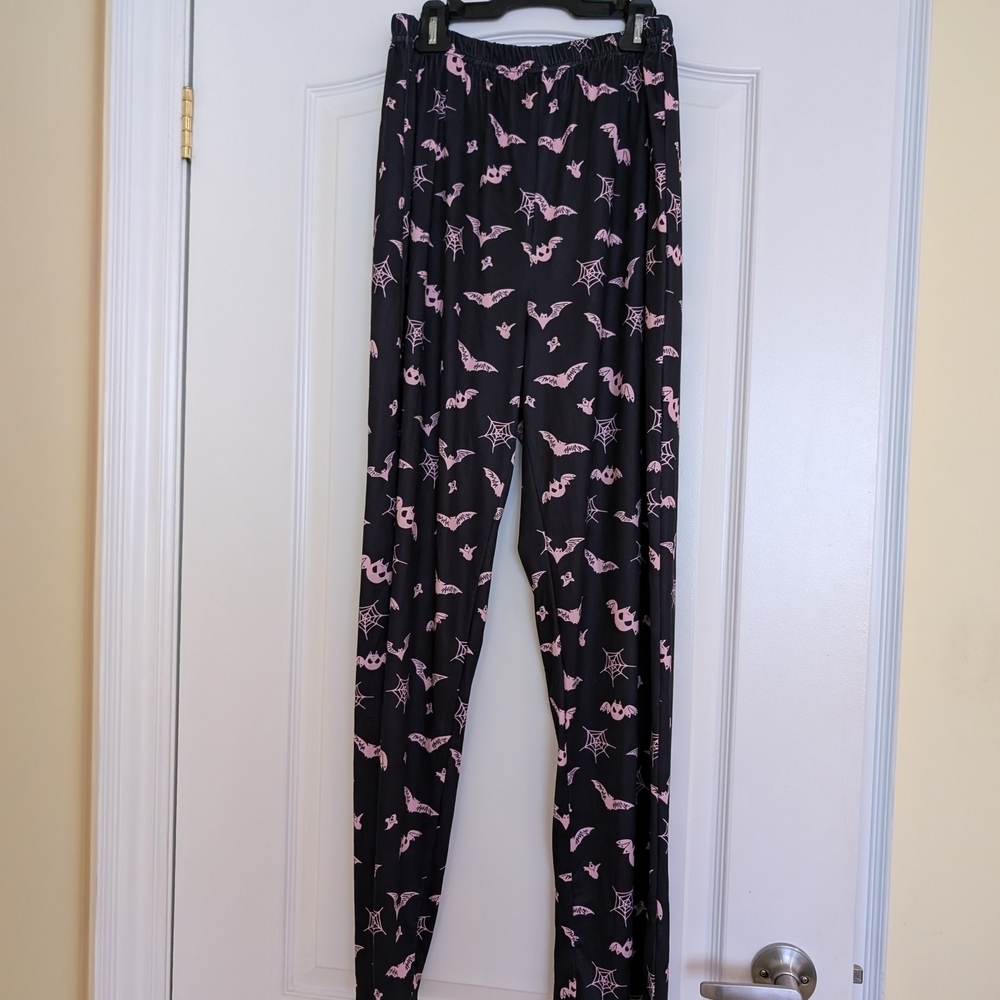 Black Pj Pants with Pink Halloween Bat Print